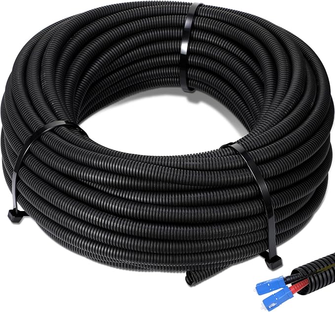 Sasylvia 3/4" X 200 Ft Split Wire Loom Tubing Wire Loom Assortment Split Cable Sleeves Bulk Flexible Electrical Conduit Protective kit