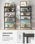 SONGMICS 5-Tier Storage Shelves, Load 2310 lb, Garage Storage, Boltless Assembly, Adjustable Shelving Unit, 17.7 x 35.4 x 70.9 Inches, for Study Shed Basement, Black and Natural Beige UGLR450B01