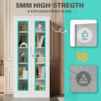 Metal Storage Cabinet with Lock and Glass Doors,Glass Display Cabinet,67" Tall White Storage Cabinets,Locking Curio Cabinets with 5 Shelves for Collectibles,Home,Office,Living Room