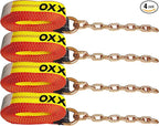2" x 16' Replacement Tie Down Straps with Chain Tail,4-Pack,Heavy-Duty Car Trailer Straps for 8-Point Tie Down Kits – Extension Strap for Vehicle Transport, Flatbeds & Trailers