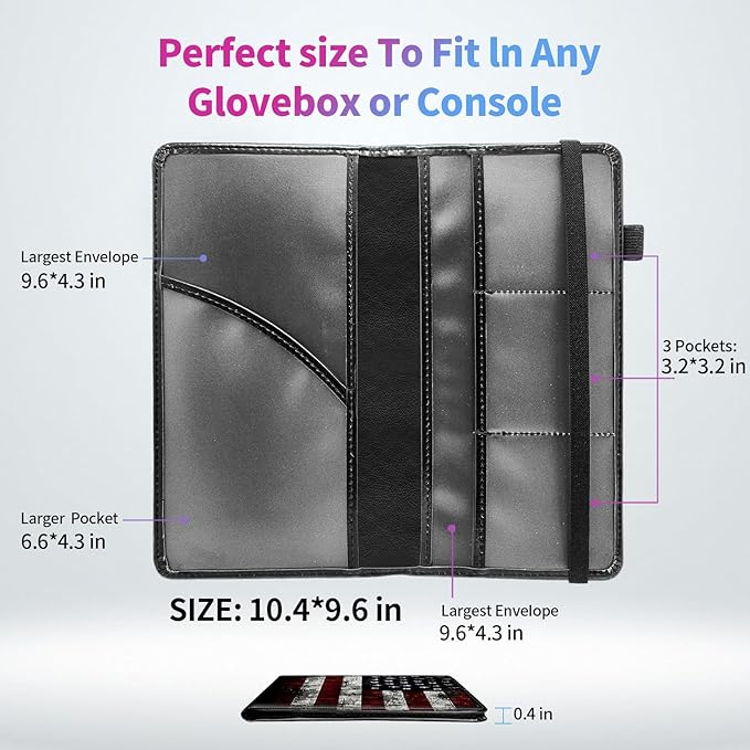 Car Registration and Insurance Holder,Leather Insurance License and Registration Card Holder for Car Glove Box, Auto Truck Document Holder Organizer for Men Women-Vintage American Flag