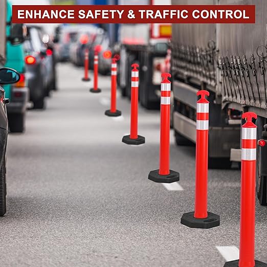 OrangeStar 42" Traffic Delineator Posts, 6 Pcs Orange Delineator Cones with Heavy Duty Rubber Base for Road Safety, Parking Lots