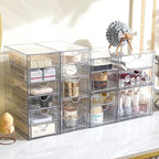 Prsildan Acrylic Drawer Organizer with 17 Drawers, Craft Office Desk Makeup Organizers Accessories, Set of 4 Clear Stackable Storage Drawers for Vanity, Countertop, Jewelry, Art Supply Organization