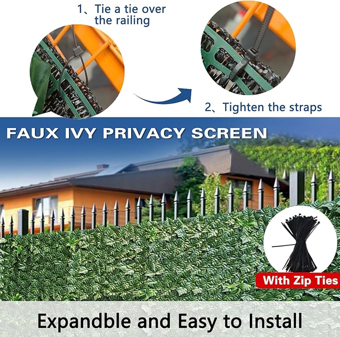 Artificial Ivy Fence Privacy Screen with Mesh Back, 39" x 198" Faux Ivy Vine Leaf Fence Panels, Balcony Privacy Screen, Hedge Wall Decoration for Outside, Garden, Yard, Patio