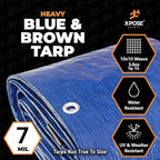 Heavy Blue & Brown Tarp 30' x 50'- Bulk Half Pallet (16 Pack) Weatherproof, Camping, Rain, Wind & Sun - 7 Mil Plastic Tarp Outdoor Cover for Roof, Trailer, RV, Car, Boat - by Xpose Safety