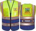 High Visibility Safety Reflective Vest with Pockets and Zipper Construction Hi Vis Work Vest(Yellow/Blue S)