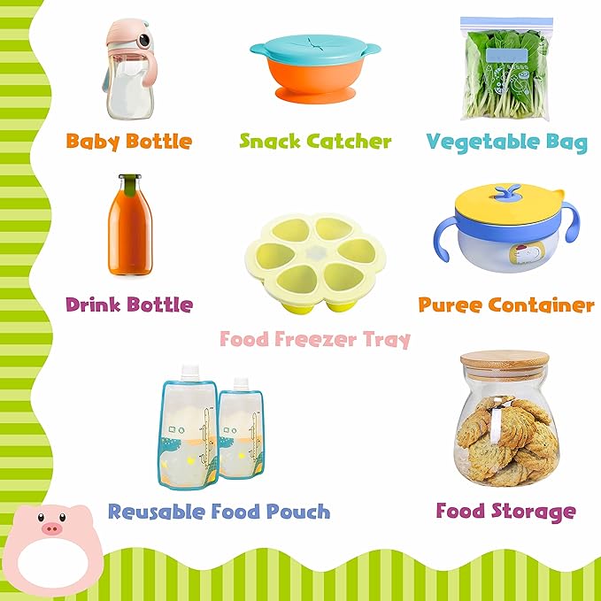 208 PCS Baby Food Labels, 26 Adorable Designs Removable Food Name Stickers Self-Adhesive Water/Oil/Tear Resistant for Baby, Kids, Toddlers Food Containers, Water Bottles, School Supplies, Mason Jars