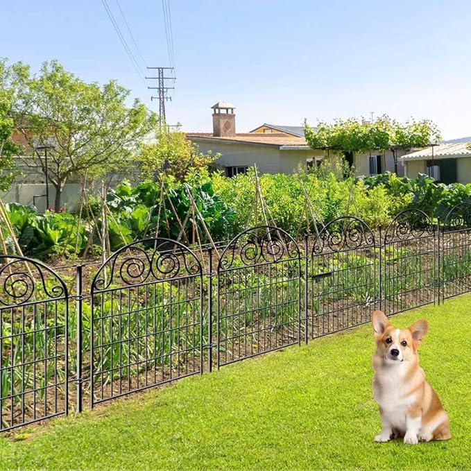 Tall Garden Fence Animal Barrier with Gate, 36 in(H) 14 Panels Garden Fences and Borders for Dogs, Dog Fence Outdoor for Yard, Total Length 30.6 Ft Metal Temporary Fencing│Patented