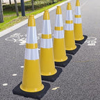 Fluorescent Orange/Green PVC Traffic Cones, Heavy Black Base Parking Lot Cone Structurally Stable Weatherproof Road Construction Safety Cones (8, Yellow, 28" Large)