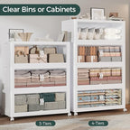 660QT Extra Large Stackable Storage Bins with Lid, 165Gal Collapsible Closet Organizer Box with Wheels, Folding Plastic Storage Cabinet with Doors for Home Kitchen Office Dorm, 3Pack White