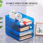 4 Pack Stackable Paper Tray Organizer File Organizer for Desk, Office Organizer and Storage for Desk Accessories, Notes, Books, File Paper, Document, Blue