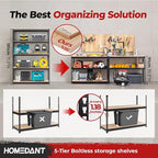 HOMEDANT 5 Tier Storage Shelves Adjustable Laminated Boltless Garage Metal Shelving Unit Heavy Duty Utility Rack Shelf Warehouse Pantry Closet Kitchen (4, (L) 48.1" W, Black)
