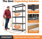 HOMEDANT 5 Tier Storage Shelves Adjustable Laminated Boltless Garage Metal Shelving Unit Heavy Duty Utility Rack Shelf Warehouse Pantry Closet Kitchen (3, (M) 35.9" W, Black)