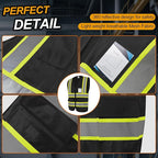 Safety Vest for Men Women 5 Pockets High Visibility Vest with Reflective Strips, Hi Vis Vest with Mesh Fabric, Breathable, (GR720-Black,XL).