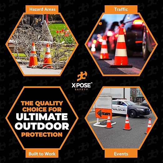 Xpose Safety 28 Inch Orange Traffic Cones with 6" & 4" Collars, 6-Pack - Multipurpose PVC Plastic Safety Cone for Parking, Soccer, Caution, Kids and Construction - DOT Approved