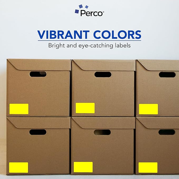 Perco Fluorescent Yellow 3x5 Inch Perforated Sticker Labels — 150 Stickers/Roll — with Permanent Adhesive for Inventory Management, Color Coding, Moving Boxes, Retail, Organizing & Crafts—Made in USA