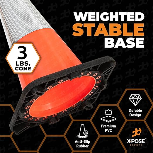 Xpose Safety 18 Inch Orange Traffic Cones with 6" Collar - 12 Pack Multipurpose PVC Plastic Safety Cone for Parking, Soccer, Caution, Kids and Construction - DOT Approved