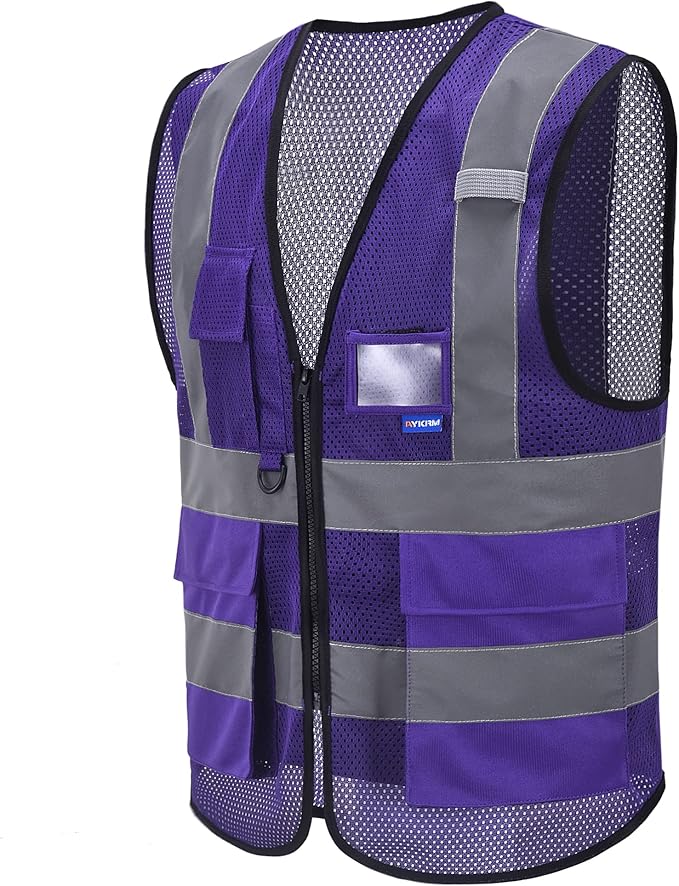 A-SAFETY High Visibility Mesh Safety Reflective Vest with Pockets and Zipper,Hi Viz Work Vest for Men Women (Purple Mesh XXXL)