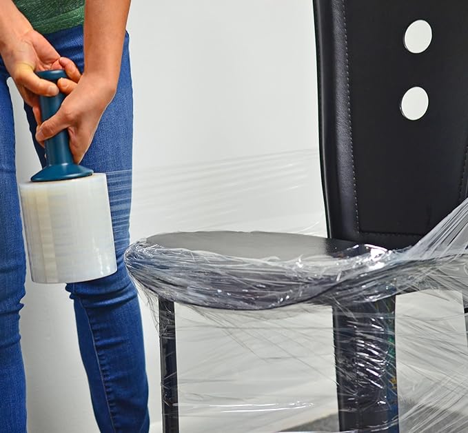 WOD SFCB80 Heavy Duty Hand Stretch Film Wrap 80 Gauge Thick with Dispenser - Clear Shrink Wrap Ideal for Moving, Packing, & Palletizing Applications: 3" in. x 1000 Ft (18-Rolls)