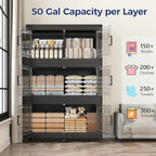 1000 QT Extra Large Stackable Storage Bins with Lid, 250 Gal Collapsible Storage Box with Wheels, Folding Closet Organizers and Storage Cabinet with Doors for Home Kitchen Office, 5Pack Black