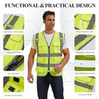SIFE Reflective Safety Vest High Visibility Vest With 7 Pockets And YKK Zipper, ANSI/ISEA Class 2 Standard, Made With 3M Reflective Tape(03Y-Yellow Mesh,L)