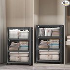 Extra Large Stackable Storage Bins with Lids & Wheels & Door, 672QT-112QT/28GAL*6Pack Foldable Collapsible Closet Organizers, Plastic containers drawers for bedroom Dorm