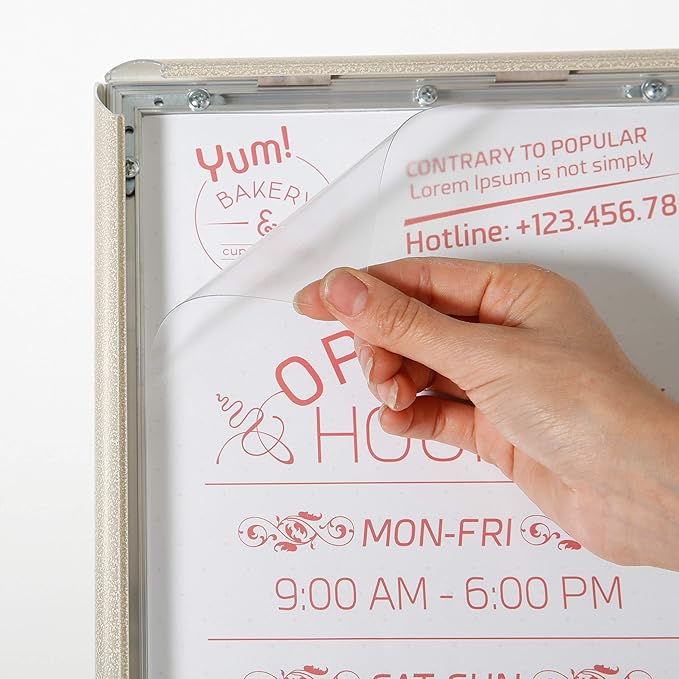 M&T Displays Curved Menu Board, 8.5x11 Pedestal Sign Holder White Pearlic Floor Standing Aluminum Front Loading Easy Open Poster Message Advertisement Holder For Restaurant Cafe Hotel