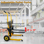 Foldable Hydraulic Lift Dolly, 450LBS 36" Pallet Stacker, 2-in-1 Hand Truck & Flatbed Cart, Adjustable Forks, 10" Rubber Wheels, Foot Pump, for Warehouse Garage Workshop