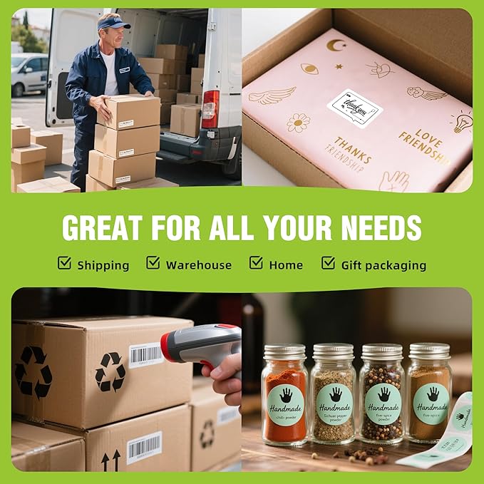 2.25"x 1.25" Direct Thermal Labels-Perforated Barcodes, Shipping Label Paper, Compatible with Zebra & Rollo Printers（16 Rolls，1000 Labels/Roll）
