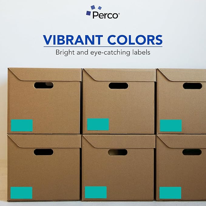 Perco Teal 3x5 Inch Perforated Sticker Labels — 150 Stickers Per Roll — with Permanent Adhesive for Inventory Management, Color Coding, Moving Boxes, Retail, Organizing, Crafting & More — Made in USA