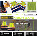 High Visibility Safety Reflective Vest with Pockets and Zipper Construction Hi Vis Work Vest(Yellow/Blue3XL)