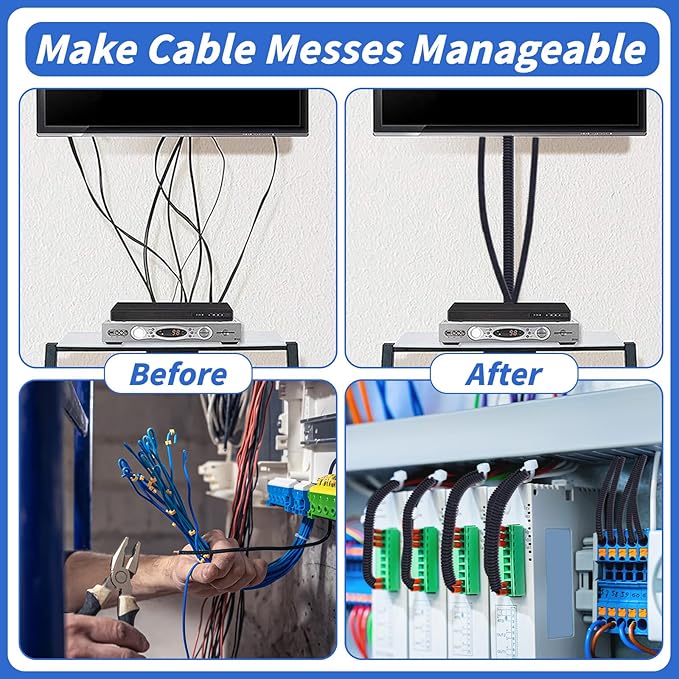 250FT Split Wire Loom Tubing, 1/2 Inch Wire Protector Tubing, Automotive Wire Flexible Conduit Cord Covers with 20 Cable Ties for Automotive Marine RV Agriculture Electrical Cable Protection