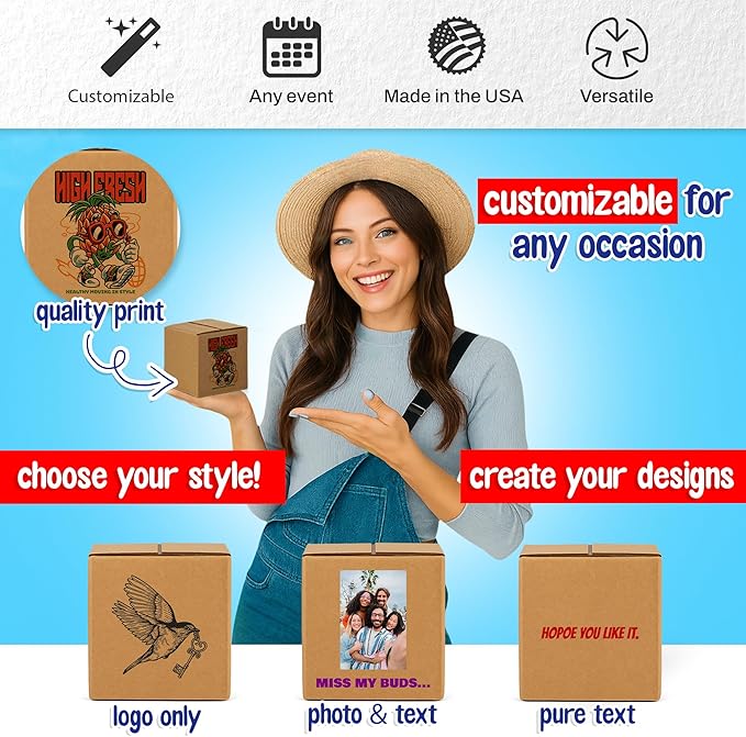 MT Products Custom Printed Kraft Cardboard Shipping Boxes 4" x 4" x 4" - Personalized Mailing Boxes and for Gifting