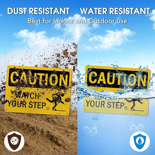 T&R Caution Watch Your Step Signs - 2 Pack - 10 x 7 Inches Rust Free .040 Aluminum -Reflective, UV Protected, Waterproof, Weatherproof and Fade Resistant - 4 Pre-drilled Holes
