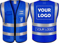 BeautyWill Mesh Safety Vest Custom Logo Class2 High Visibility Reflective Vest with 5 Pockets Construction Security Work Vest ANSI/ISEA Standards（Blue，4XL ）
