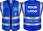 BeautyWill Mesh Safety Vest Custom Logo Class2 High Visibility Reflective Vest with 5 Pockets Construction Security Work Vest ANSI/ISEA Standards（Blue，4XL ）