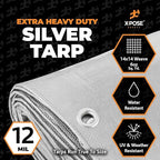 Heavy Duty Silver Poly Tarp 15' X 20' - Bulk Half Pallet (60 Pack) - Multipurpose Protective Cover - Durable, Weather Proof & Tear Resistant - 12 Mil Thick Polyethylene - by Xpose Safety
