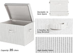 StorageWorks Fabric Storage Bins with Lid, Decorative Storage Boxes for Shelves, Stackable Closet Organizer Basket with Handles, Jumbo, Gray and White Stripes, 2-Pack