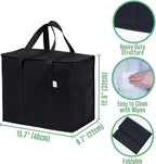 VENO 3 Pack Insulated Reusable Grocery Shopping Bag, Food Delivery, Cooler Bag, Heavy Duty, Large Size, Durable Handles, Dual Tab Zips, Lid, Stands Upright, Collapsible, Sustainable (Black, 3 Pack)