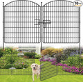 10 Panels No Dig Garden Fence with Gate, 32in x 24.2ft Decorative Dog Fence Outdoor for Yard, Tall Animal Barrier Fencing Rustproof Metal Garden Edging Border, Temporary Fencing for Outdoor, Patio