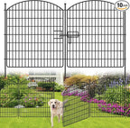10 Panels No Dig Garden Fence with Gate, 32in x 24.2ft Decorative Dog Fence Outdoor for Yard, Tall Animal Barrier Fencing Rustproof Metal Garden Edging Border, Temporary Fencing for Outdoor, Patio