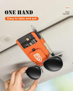 Sunglasses Holder for Car Visor, Magnetic Leather Glasses Eyeglass Clip, With Ticket and Pen Clip (Black)