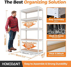 HOMEDANT 5 Tier Storage Shelves Adjustable Laminated Boltless Garage Metal Shelving Unit Heavy Duty Utility Rack Shelf Warehouse Pantry Closet Kitchen (10, (M) 35.9" W, White)