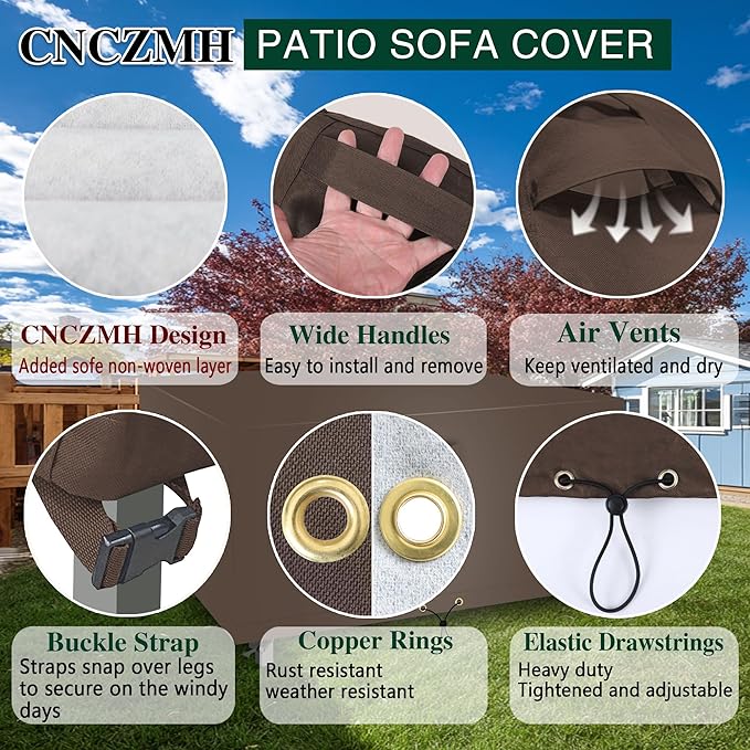 Square Heavy Duty Patio Table Covers Waterproof, 600D Outdoor Dining Table and Chair Set Covers, Outdoor Furniture Cover Waterproof for Sectional Sofa Couch 42''L x 42''W x 28''H, Brown
