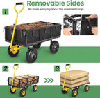 Homdox MAX 880 Lbs Garden Cart, Heavy Duty Foldable Mesh Steel Garden Wagon with 180° Rotating Handle and 10 Inch Tires, Pullable Yard Cart for Yard Garden Beach Farm, Yellow with Bag