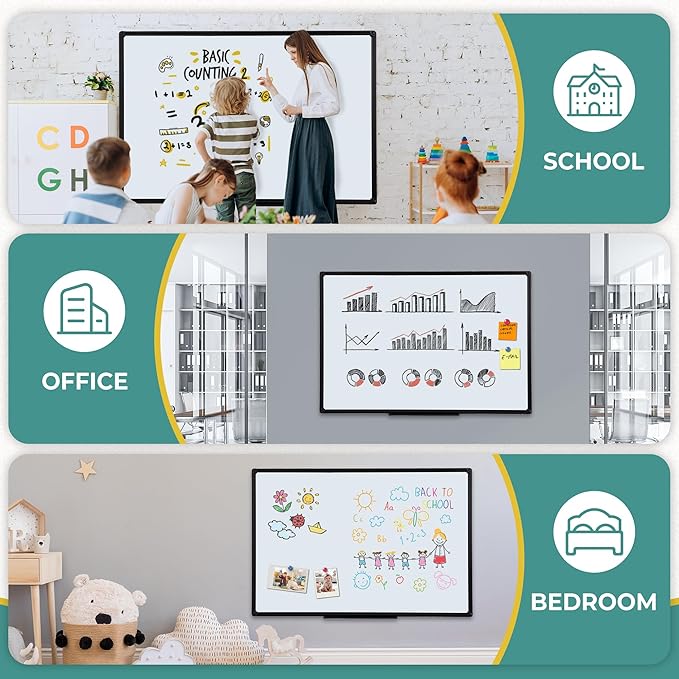 Magnetic Dry Erase Board 60x36 Inches, Large Wall Mount Whiteboard with Aluminum Frame - DexBoard Premium White Board for Office & Home, Smooth Writing Surface, Black Frame