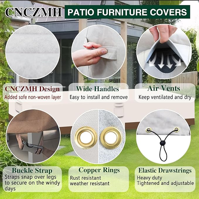 Heavy Duty Patio Furniture Covers Waterproof, 600D Outdoor Furniture Cover Waterproof for Sectional Sofa Couch, Outdoor Dining Table and Chair Set Covers 138''L x 86''W x 28''H, Beige Brown