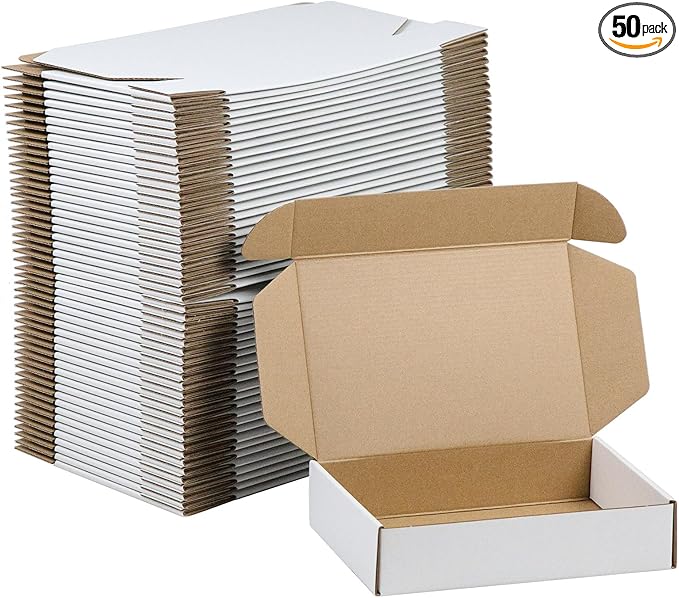 50 Pack 9x6x2 Inches Small Shipping Boxes, White Corrugated Cardboard Boxes, Moving Mailing Packing Box