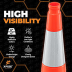 Xpose Safety 36 Inch Orange Slim Line Traffic Cones Heavy Duty 12lb with 6" & 4" Collars, 1 Pack Multipurpose PVC Plastic Safety Cone for Parking, Soccer, Caution, Kids & Construction - DOT Approved