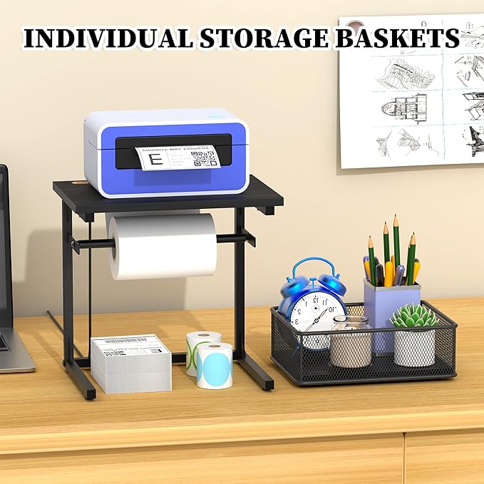 Label Holder for Rolls and Fan-Fold Labels, Shipping Thermal Label Holder with Drawer for Desktop Thermal Printer, Sticker Roll Holder, Label Printer Accessory Supplies for Home, Office Small Business